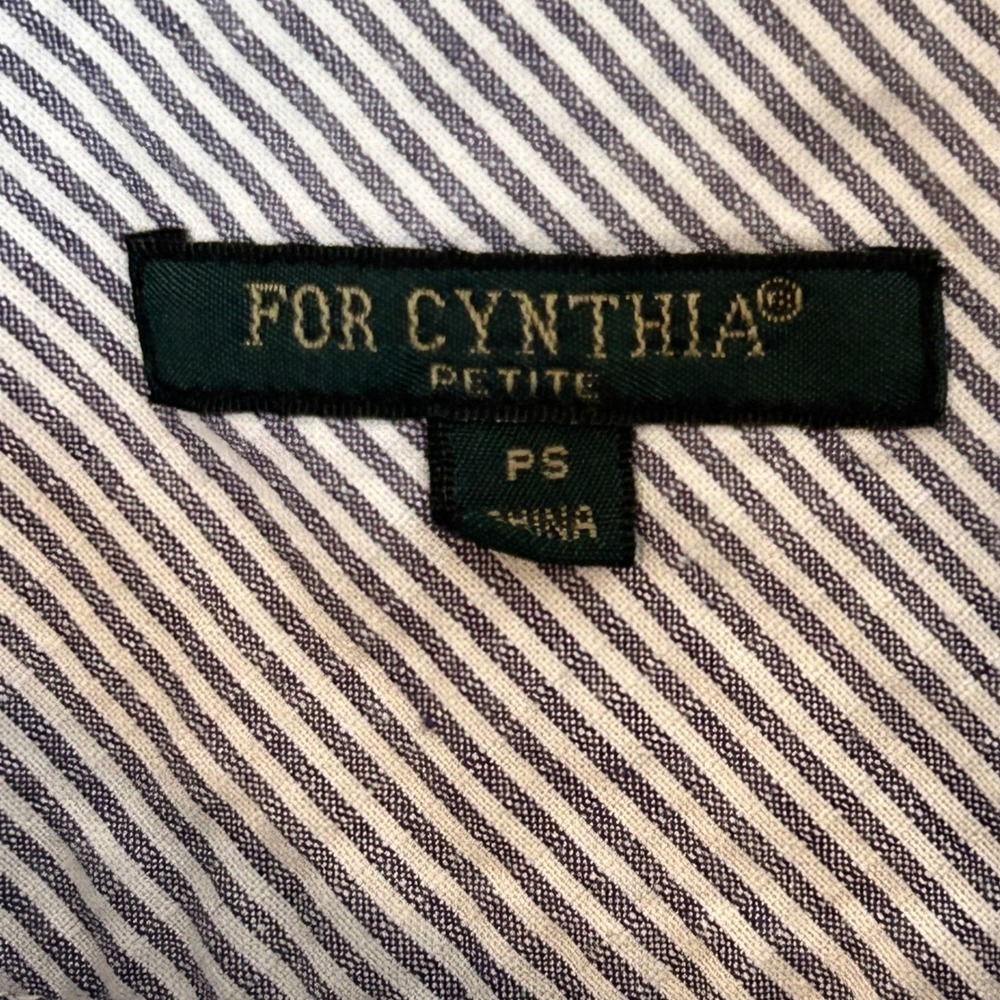 FOR CYNTHIA Petite Striped A-Line Button Front Skirt Navy White Classic Coastal - Picture 5 of 8